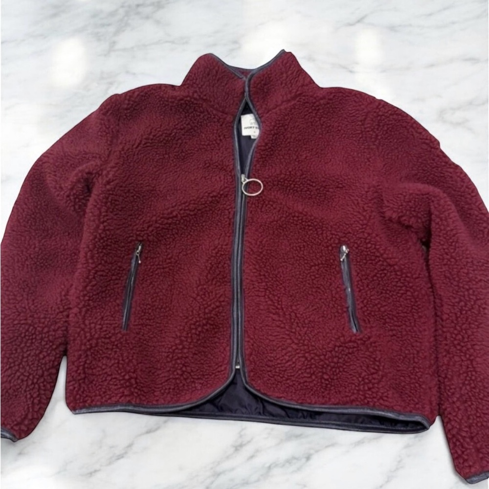 🚨LIKE NEW Ivory Ella Maroon Sherpa Jacket